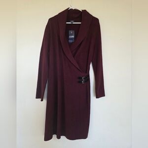 Chaps Ralph Lauren Maroon Knit Faux Wrap Sweater Dress NEW WITH TAGS Womens XL